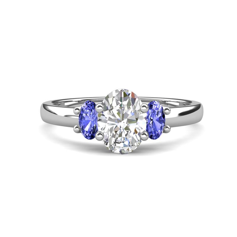 Gemma 1.80 ctw GIA Certified Natural Diamond Oval Cut (8x6 mm) and Side Tanzanite Trellis Three Stone Engagement Ring 