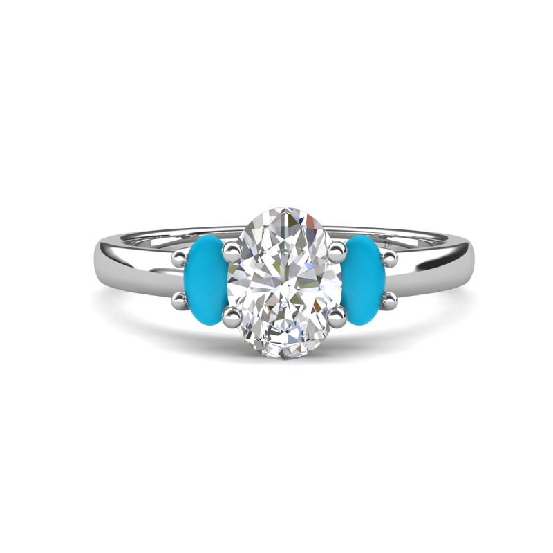 Gemma 1.60 ctw GIA Certified Natural Diamond Oval Cut (8x6 mm) and Side Turquoise Trellis Three Stone Engagement Ring 