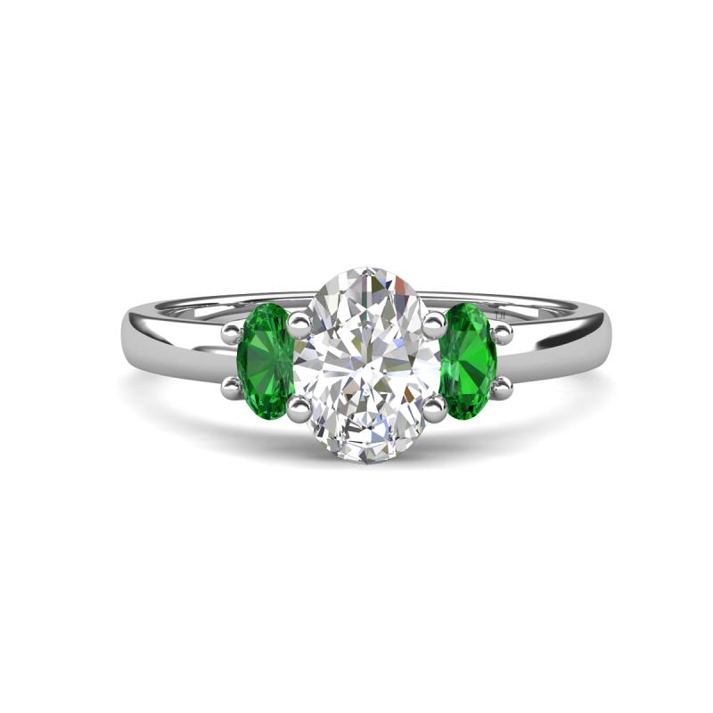 Gemma 1.82 ctw GIA Certified Natural Diamond Oval Cut (8x6 mm) and Side Green Garnet Trellis Three Stone Engagement Ring 