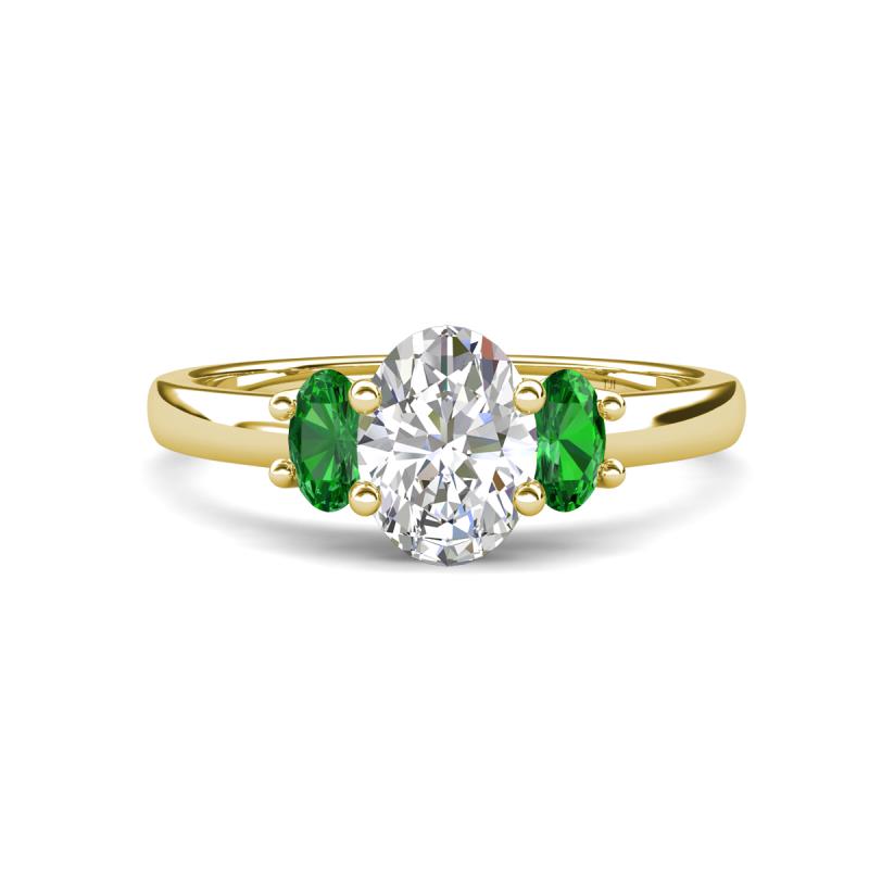 Gemma 1.82 ctw GIA Certified Natural Diamond Oval Cut (8x6 mm) and Side Green Garnet Trellis Three Stone Engagement Ring 