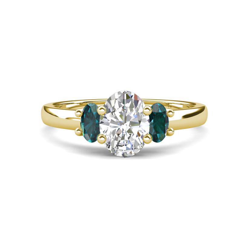 Gemma 1.90 ctw IGI Certified Lab Grown Diamond Oval Cut (8x6 mm) and London Blue Topaz Trellis Three Stone Engagement Ring 