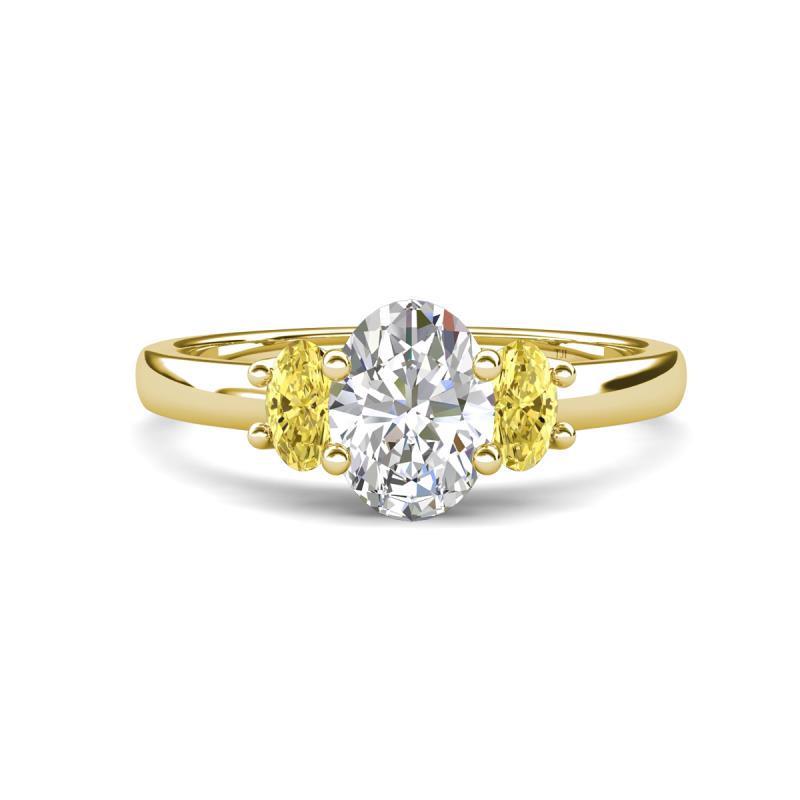 Gemma 1.90 ctw IGI Certified Lab Grown Diamond Oval Cut (8x6 mm) and Yellow Sapphire Trellis Three Stone Engagement Ring 