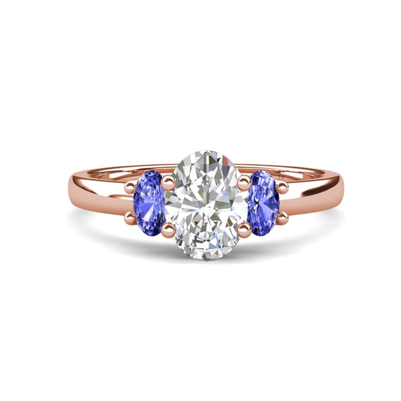 Gemma 1.80 ctw IGI Certified Lab Grown Diamond Oval Cut (8x6 mm) and Tanzanite Trellis Three Stone Engagement Ring 