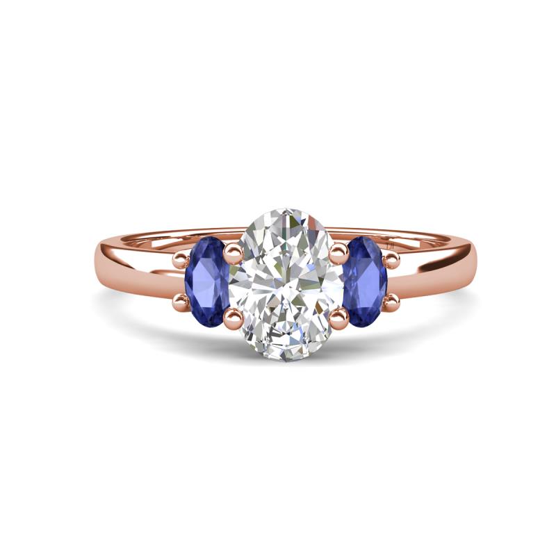 Gemma 1.74 ctw IGI Certified Lab Grown Diamond Oval Cut (8x6 mm) and Iolite Trellis Three Stone Engagement Ring 