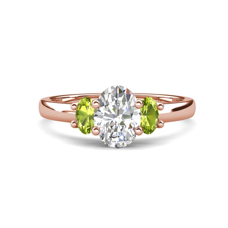 Gemma 1.90 ctw IGI Certified Lab Grown Diamond Oval Cut (8x6 mm) and Peridot Trellis Three Stone Engagement Ring 