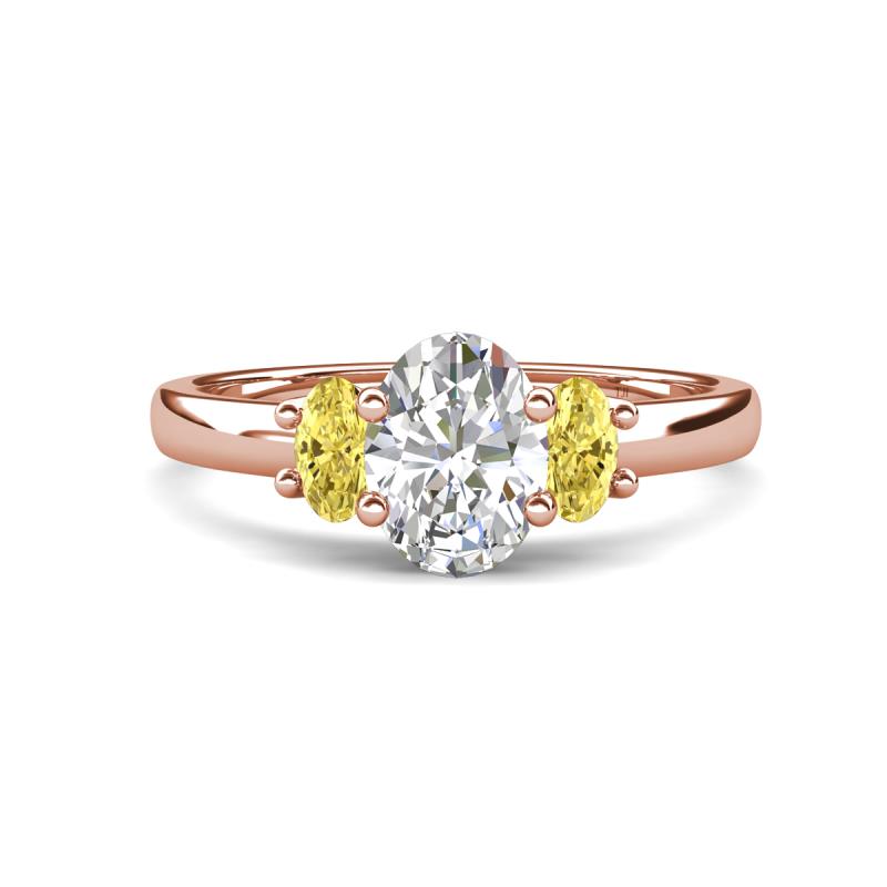 Gemma 1.90 ctw IGI Certified Lab Grown Diamond Oval Cut (8x6 mm) and Yellow Sapphire Trellis Three Stone Engagement Ring 
