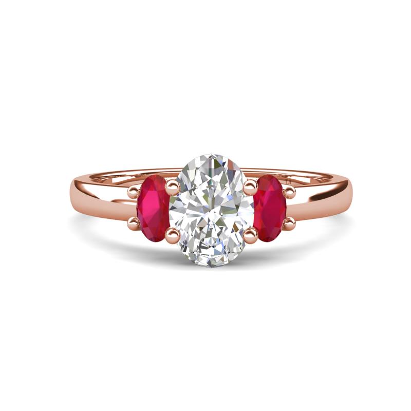Gemma 1.90 ctw IGI Certified Lab Grown Diamond Oval Cut (8x6 mm) and Ruby Trellis Three Stone Engagement Ring 