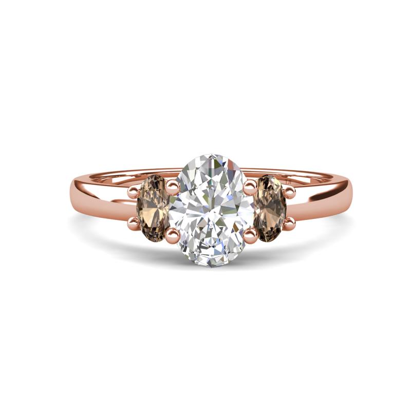 Gemma 1.80 ctw IGI Certified Lab Grown Diamond Oval Cut (8x6 mm) and Smoky Quartz Trellis Three Stone Engagement Ring 