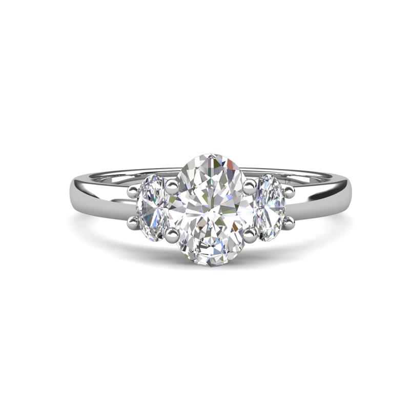 Gemma 1.50 ctw IGI Certified Lab Grown Diamond Oval Cut (8x6 mm) and Moissanite Trellis Three Stone Engagement Ring 