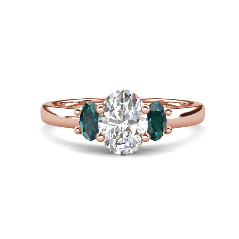 Gemma 1.90 ctw IGI Certified Lab Grown Diamond Oval Cut (8x6 mm) and London Blue Topaz Trellis Three Stone Engagement Ring 