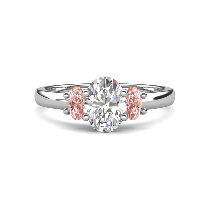 Gemma 1.80 ctw IGI Certified Lab Grown Diamond Oval Cut (8x6 mm) and Morganite Trellis Three Stone Engagement Ring 