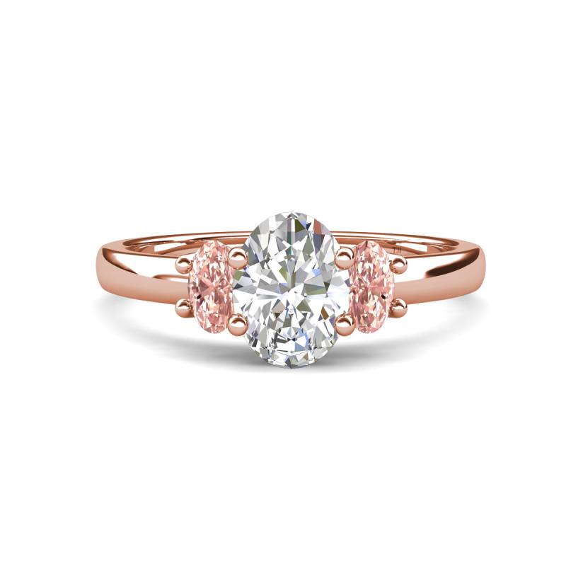 Gemma 1.80 ctw IGI Certified Lab Grown Diamond Oval Cut (8x6 mm) and Morganite Trellis Three Stone Engagement Ring 