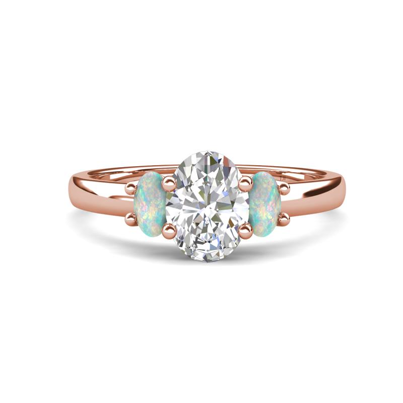 Gemma 1.62 ctw IGI Certified Lab Grown Diamond Oval Cut (8x6 mm) and Opal Trellis Three Stone Engagement Ring 