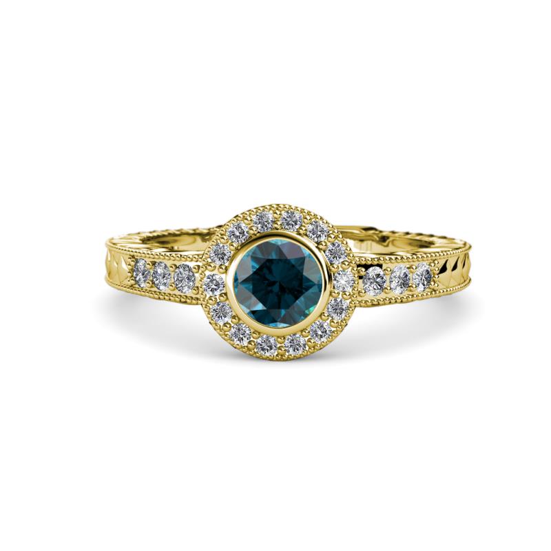 Meir London Blue Topaz and Diamond Halo Engagement Ring 