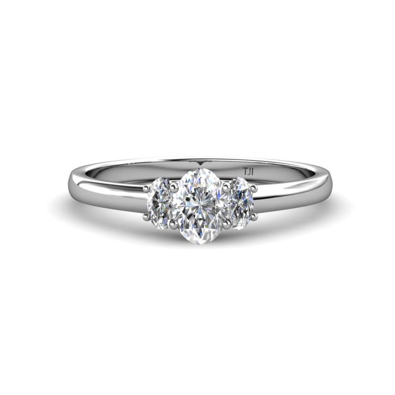 Gemma 1.15 ctw GIA Certified Natural Diamond Oval Cut (7x5 mm) and Moissanite Trellis Three Stone Engagement Ring 