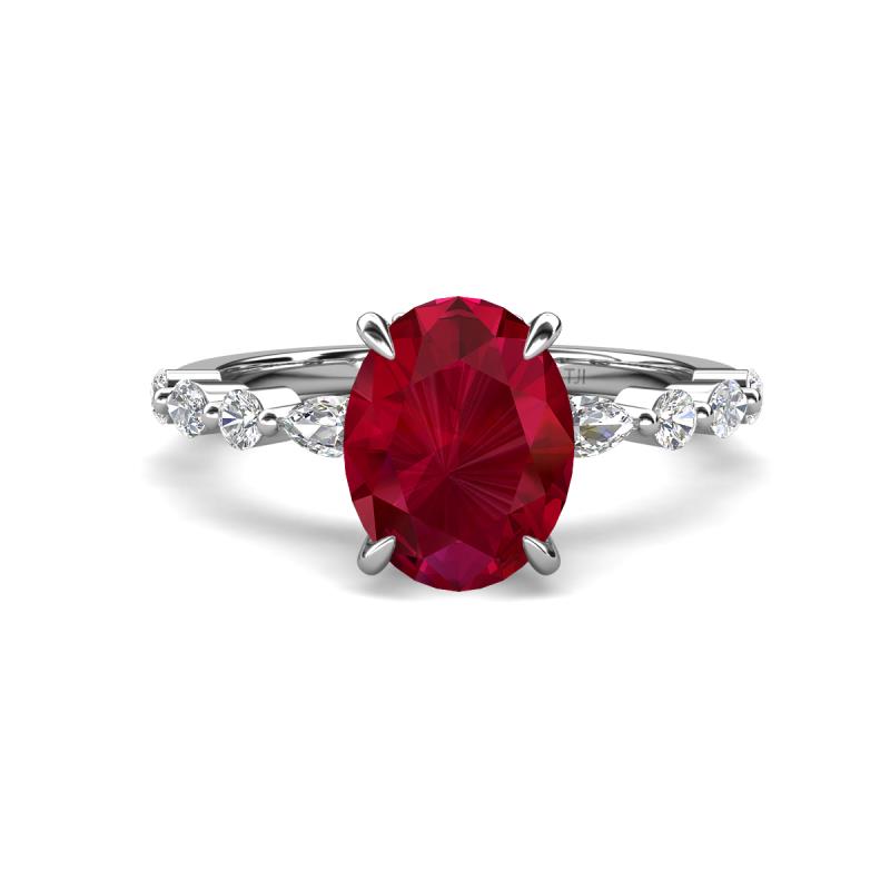 Laila 2.98 ctw Ruby Oval Shape (9x7 mm) Hidden Halo Engagement Ring 