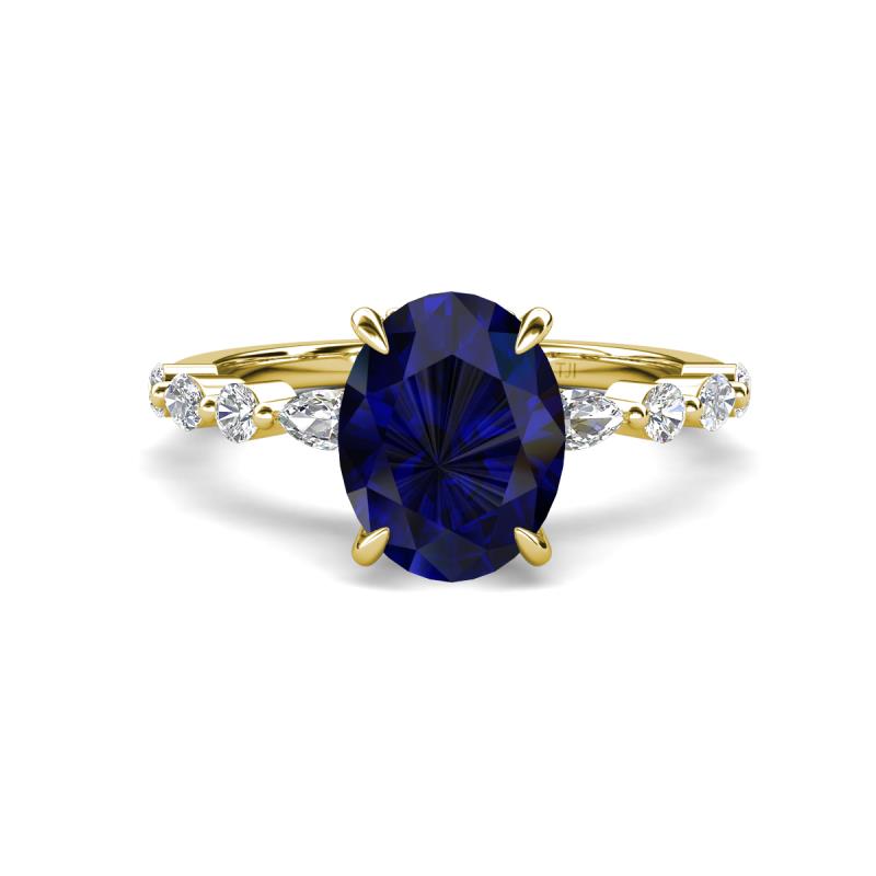 Laila 2.98 ctw Blue Sapphire Oval Shape (9x7 mm) Hidden Halo Engagement Ring 