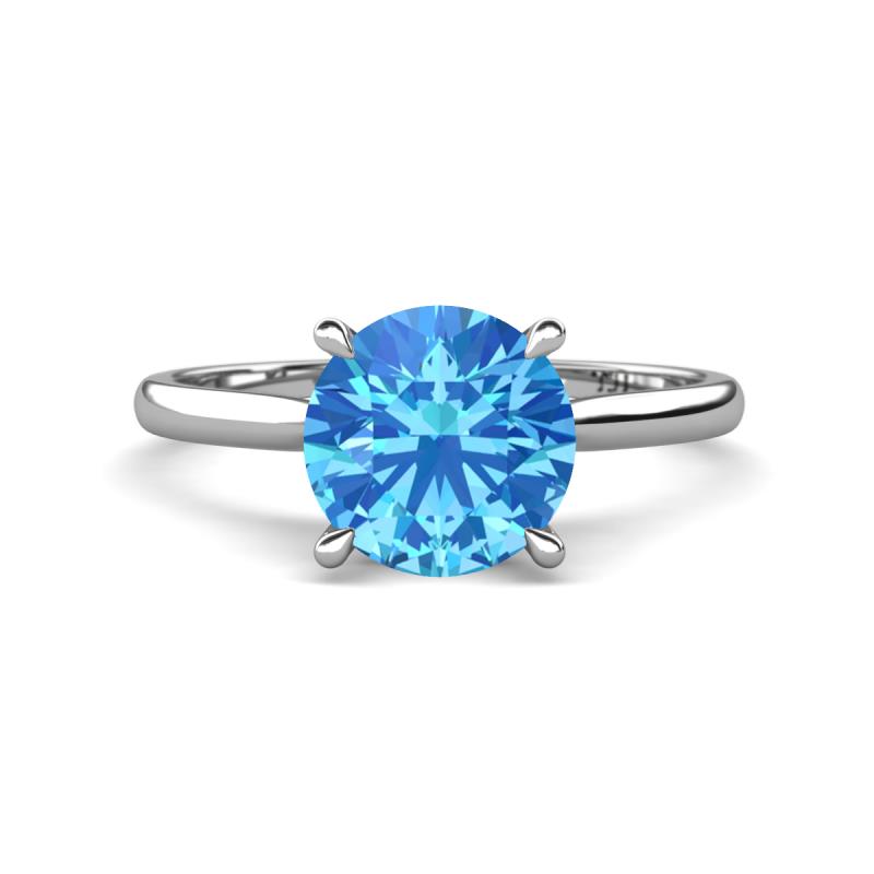 Zaire 2.10 ctw Blue Topaz Hidden Halo accented Side Natural Diamond Engagement Ring 