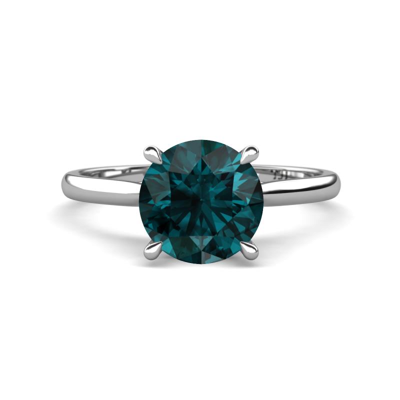 Zaire 2.10 ctw London Blue Topaz Hidden Halo accented Side Natural Diamond Engagement Ring 