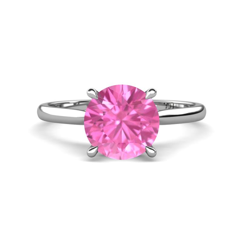 Zaire 2.60 ctw Created Pink Sapphire Hidden Halo accented Side Natural Diamond Engagement Ring 