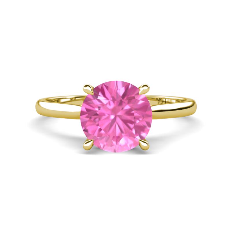 Zaire 2.60 ctw Created Pink Sapphire Hidden Halo accented Side Natural Diamond Engagement Ring 