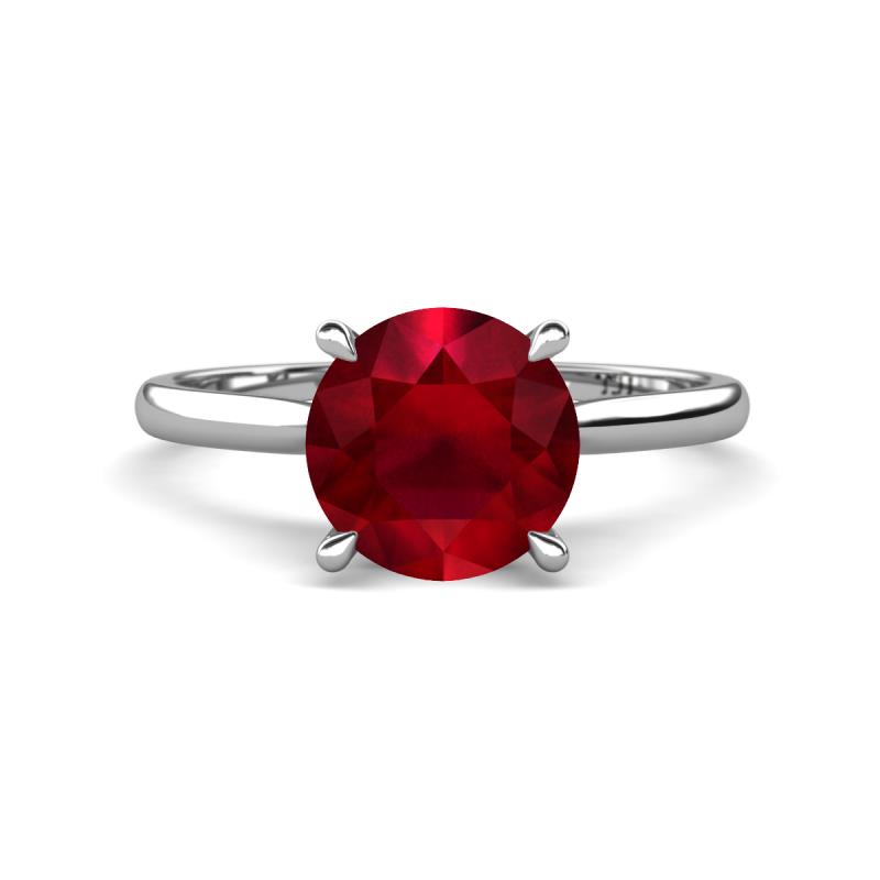 Zaire 2.85 ctw Created Ruby Hidden Halo accented Side Natural Diamond Engagement Ring 