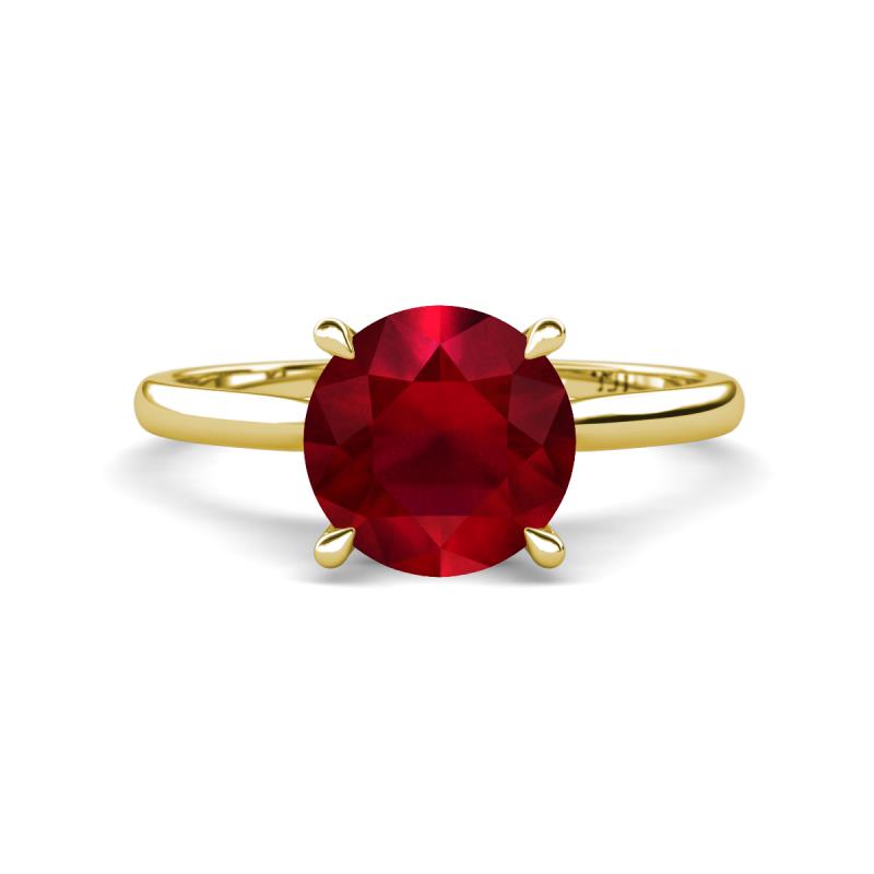 Zaire 2.85 ctw Created Ruby Hidden Halo accented Side Natural Diamond Engagement Ring 