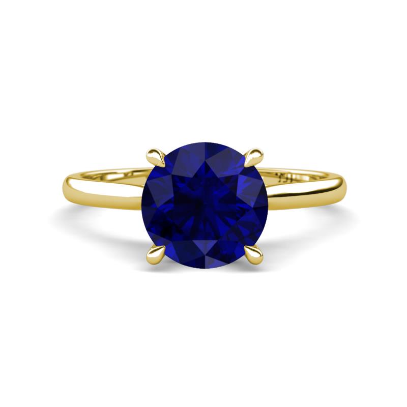 Zaire 2.60 ctw Created Blue Sapphire Hidden Halo accented Side Natural Diamond Engagement Ring 