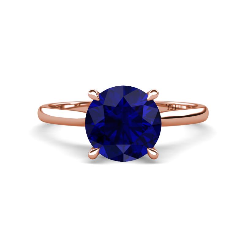 Zaire 2.60 ctw Created Blue Sapphire Hidden Halo accented Side Natural Diamond Engagement Ring 