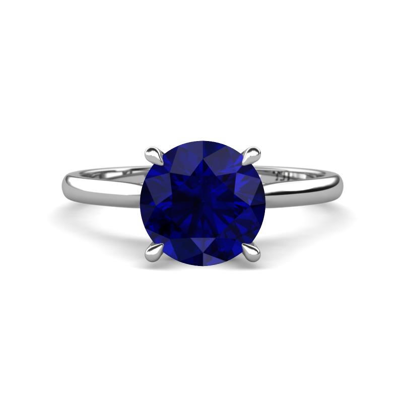 Zaire 2.60 ctw Created Blue Sapphire Hidden Halo accented Side Natural Diamond Engagement Ring 