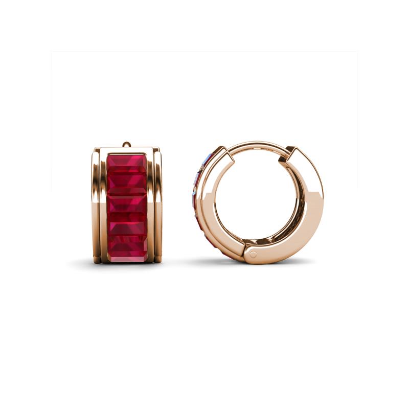 Kira Fine Unseen Collection 1.57 ctw Ruby Baguette Shape Channel Set Hoop Earrings 