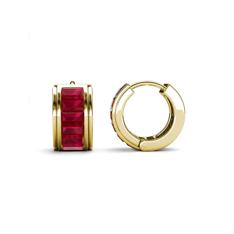 Kira Fine Unseen Collection Baguette Shape Ruby Channel Set Hoop Earrings 