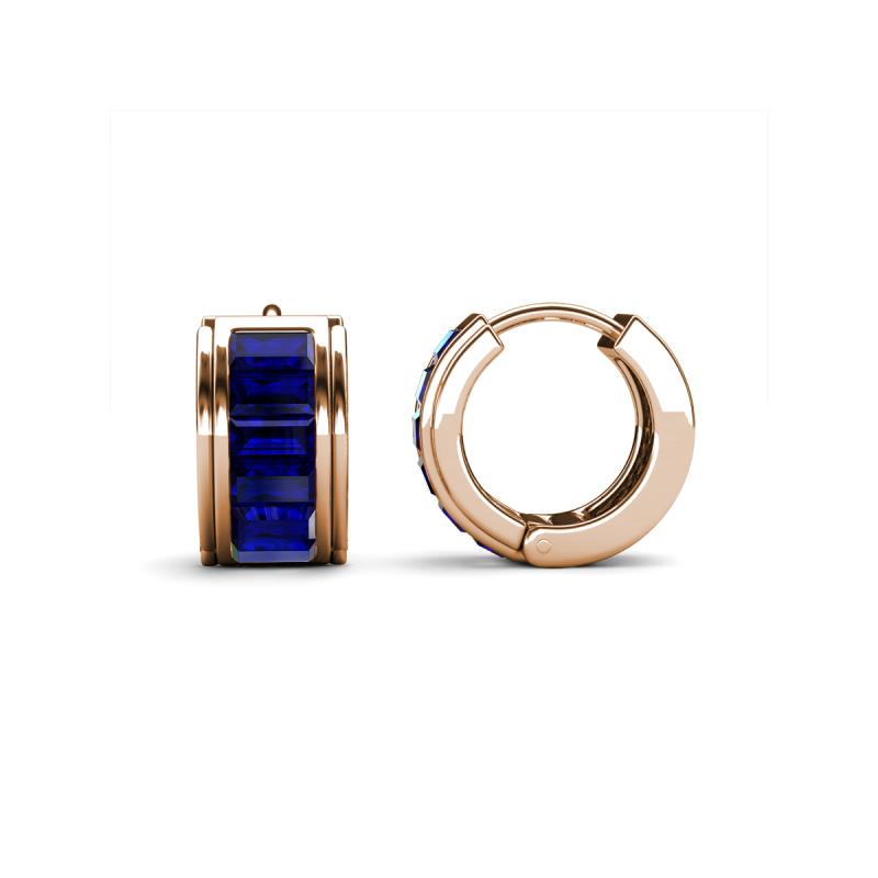 Kira Fine Unseen Collection 1.56 ctw Blue Sapphire Baguette Shape Channel Set Hoop Earrings 