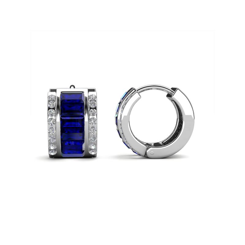 Eliana Fine Unseen Collection 2.00 ctw Blue Sapphire Baguette Shape and Round Diamond Channel Set Hoop Earrings 