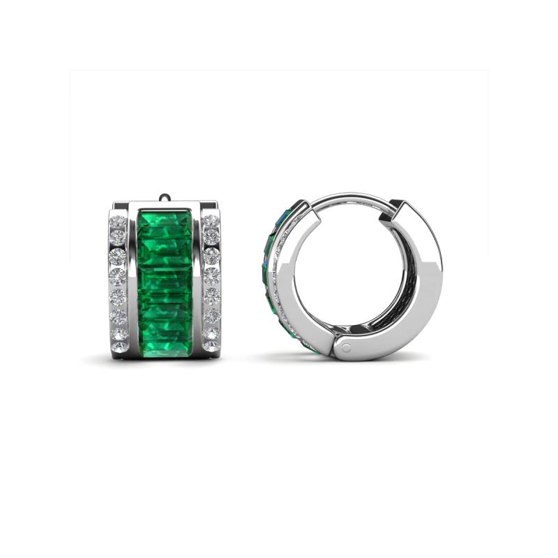 Eliana Fine Unseen Collection 1.34 ctw Baguette Shape Emerald and Round Diamond Channel Set Hoop Earrings 