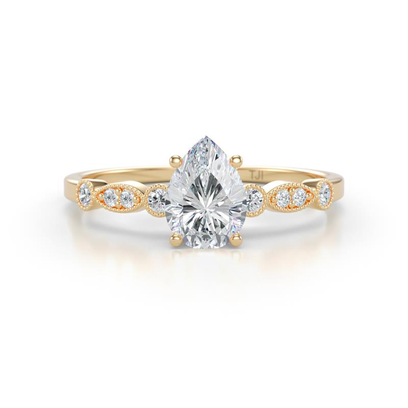 Kiara 0.85 ctw IGI Certified Lab Grown Diamond Pear Shape (7x5 mm) Solitaire Plus accented Natural Diamond Engagement Ring 