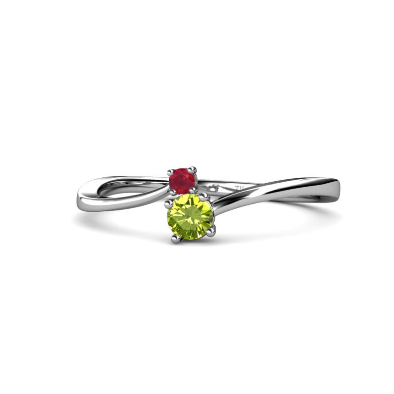 Lucie 4.10 mm Bold Round Ruby and Peridot 2 Stone Promise Ring 
