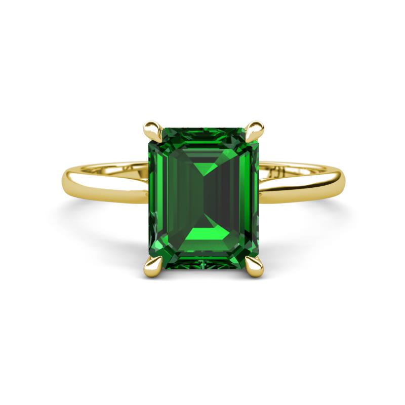 Zaire 2.12 ctw Created Emerald Emerald Shape (9x7 mm) Hidden Halo accented Side Natural Diamond Engagement Ring 