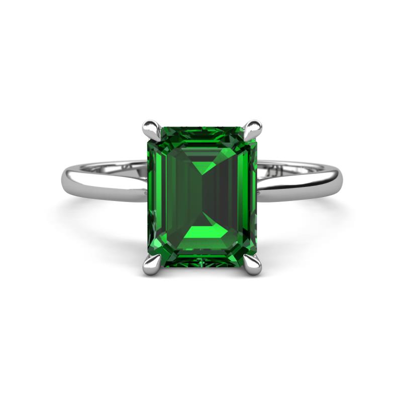 Zaire 2.12 ctw Created Emerald Emerald Shape (9x7 mm) Hidden Halo accented Side Natural Diamond Engagement Ring 