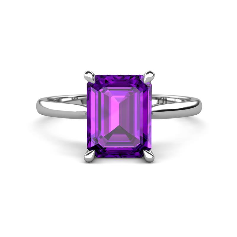 Zaire 2.37 ctw Amethyst Emerald Shape (9x7 mm) Hidden Halo accented Side Natural Diamond Engagement Ring 