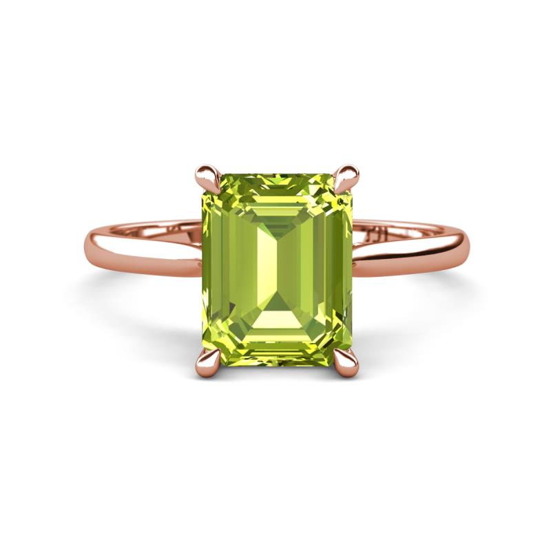 Zaire 2.57 ctw Peridot Emerald Shape (9x7 mm) Hidden Halo accented Side Natural Diamond Engagement Ring 