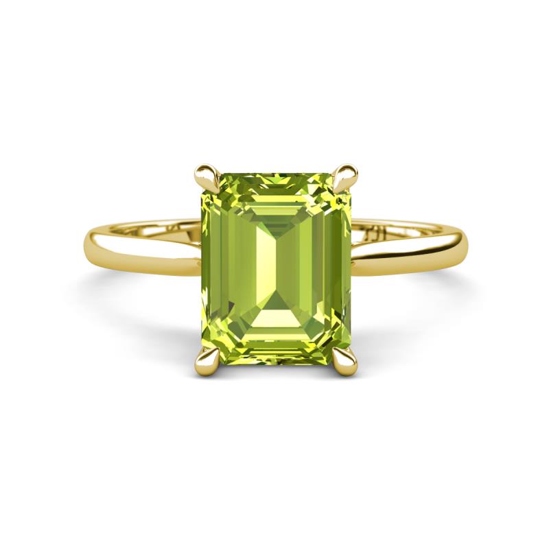 Zaire 2.57 ctw Peridot Emerald Shape (9x7 mm) Hidden Halo accented Side Natural Diamond Engagement Ring 