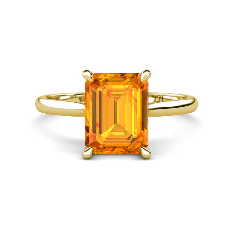 Zaire 2.37 ctw Citrine Emerald Shape (9x7 mm) Hidden Halo accented Side Natural Diamond Engagement Ring 