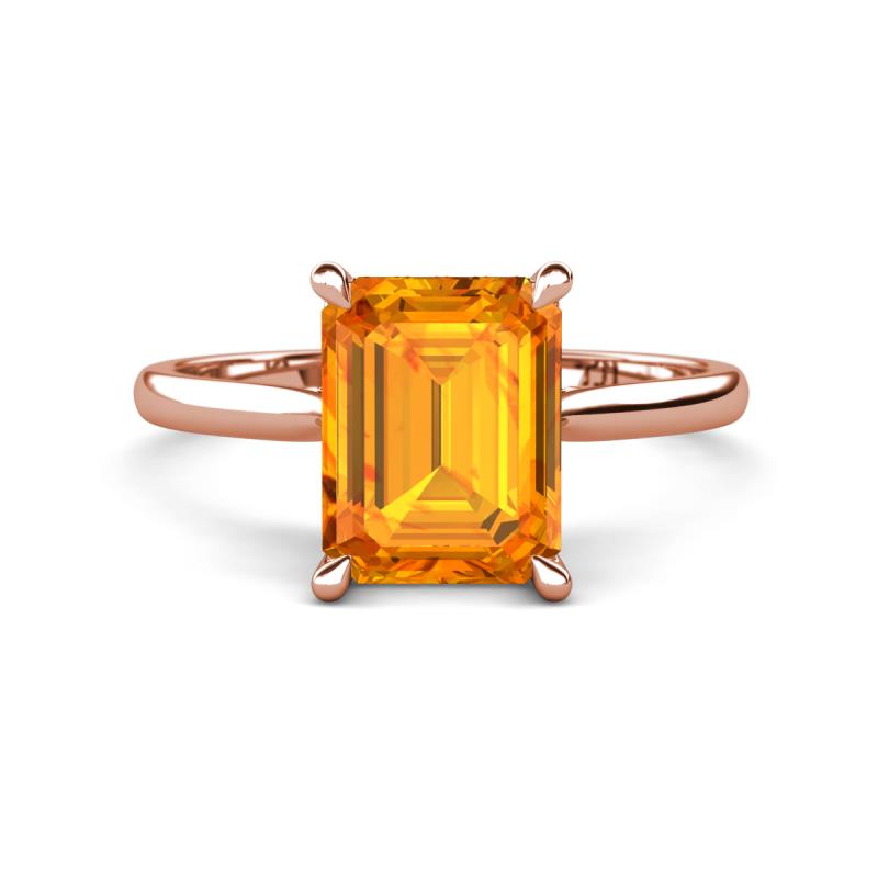 Zaire 2.37 ctw Citrine Emerald Shape (9x7 mm) Hidden Halo accented Side Natural Diamond Engagement Ring 