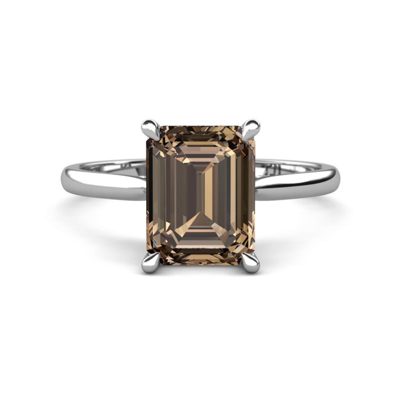 Zaire 2.37 ctw Smoky Quartz Emerald Shape (9x7 mm) Hidden Halo accented Side Natural Diamond Engagement Ring 