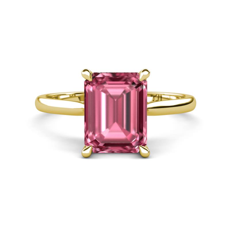 Zaire 2.97 ctw Pink Tourmaline Emerald Shape (9x7 mm) Hidden Halo accented Side Natural Diamond Engagement Ring 