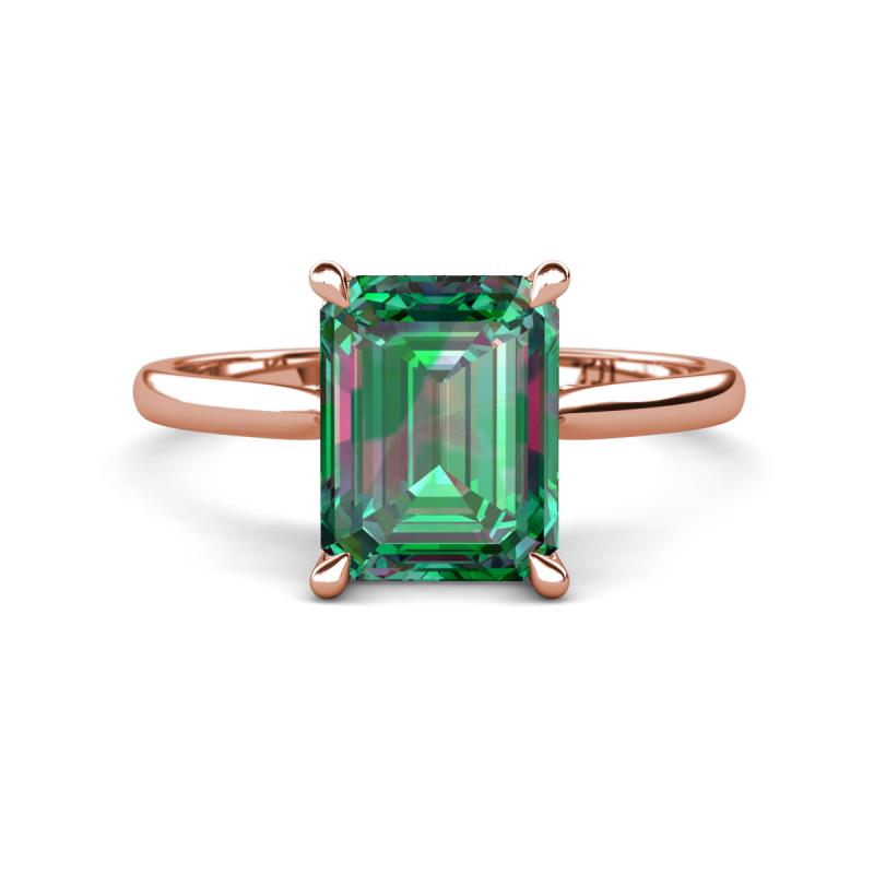 Zaire 3.32 ctw Lab Created Alexandrite Emerald Shape (9x7 mm) Hidden Halo accented Side Natural Diamond Engagement Ring 