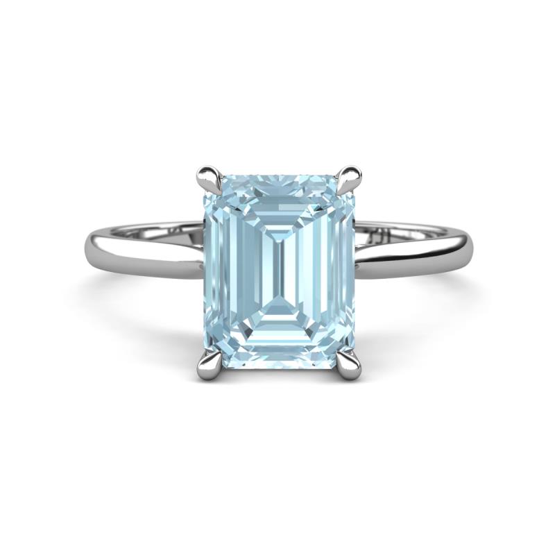 Zaire 2.12 ctw Aquamarine Emerald Shape (9x7 mm) Hidden Halo accented Side Natural Diamond Engagement Ring 