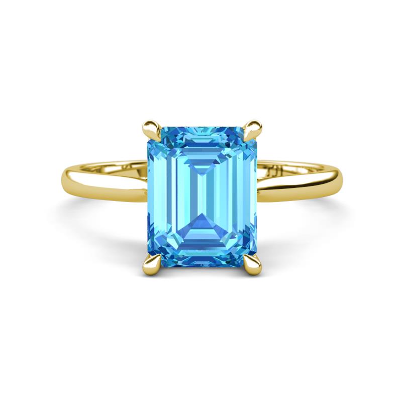 Zaire 3.12 ctw Blue Topaz Emerald Shape (9x7 mm) Hidden Halo accented Side Natural Diamond Engagement Ring 