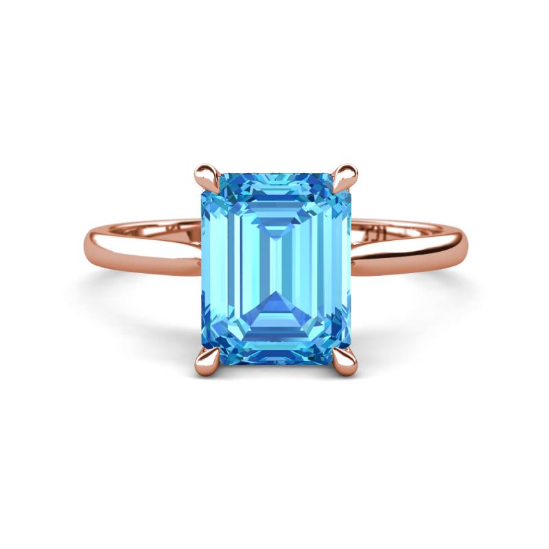 Zaire 3.12 ctw Blue Topaz Emerald Shape (9x7 mm) Hidden Halo accented Side Natural Diamond Engagement Ring 